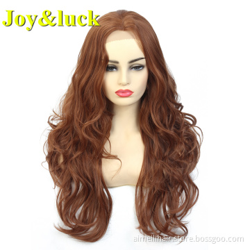 Brown Color Front Lace Wholesale Price Women Wigs Daily Life Or Party Long Natural Water Waver Fashion Synthetic Ladies Hair Wig